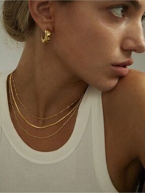 14k Gold Plated 3pc Herringbone Necklace Set